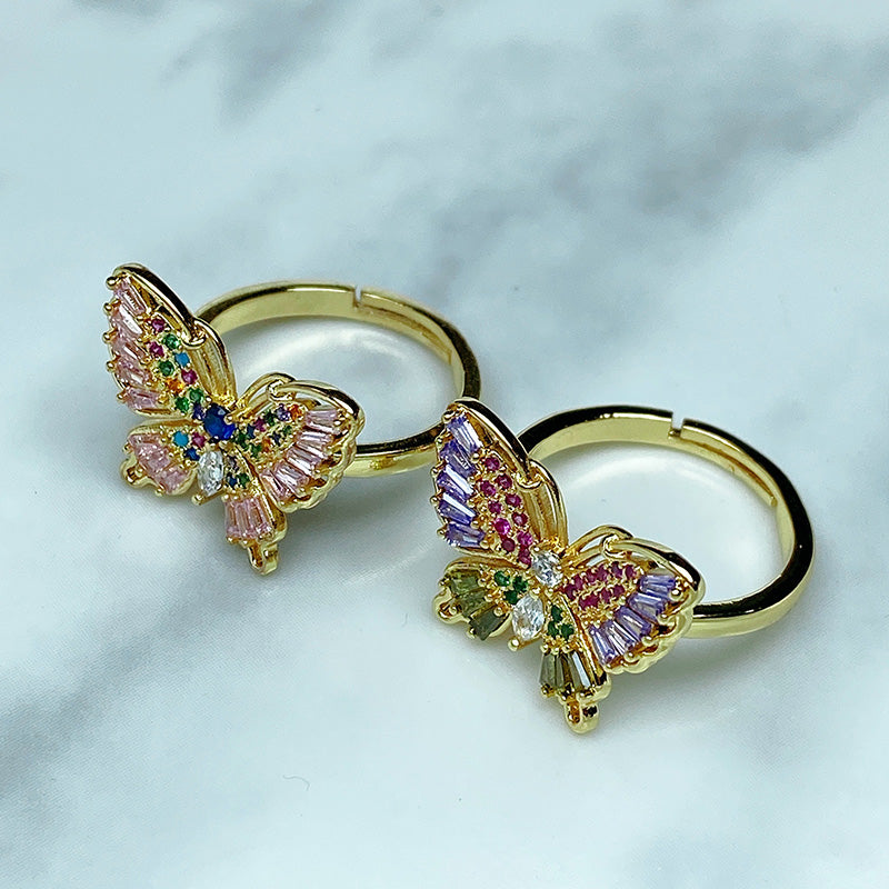 Stainless Steel  Zircon Butterfly Can Adjust Ring RE0047