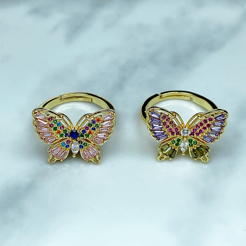 Stainless Steel  Zircon Butterfly Can Adjust Ring RE0047