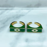 Stainless Steel Evil Eyes Enamel Openings Ring RE0054