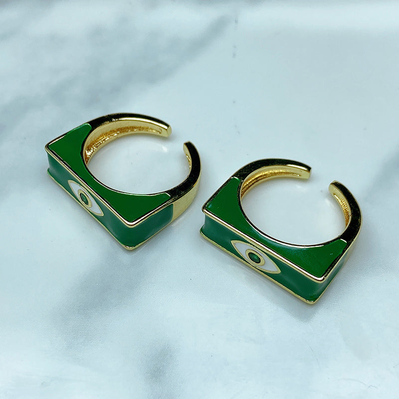 Stainless Steel Evil Eyes Enamel Openings Ring RE0054