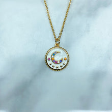 Load image into Gallery viewer, Stainless Steel Enamel Moon Zircon Pendant Necklace NC0067