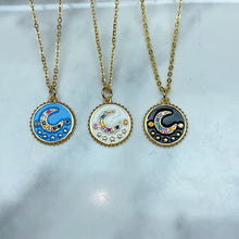 Load image into Gallery viewer, Stainless Steel Enamel Moon Zircon Pendant Necklace NC0067