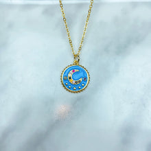 Load image into Gallery viewer, Stainless Steel Enamel Moon Zircon Pendant Necklace NC0067