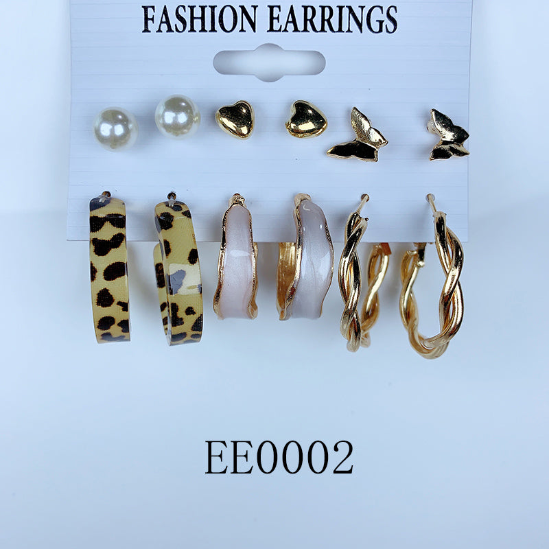 Alloy Imitation Pearl Leopard Earrings  (a set 6 pairs ) EE0001-2