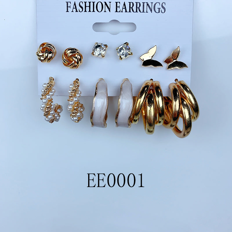 Alloy Imitation Pearl Leopard Earrings  (a set 6 pairs ) EE0001-2