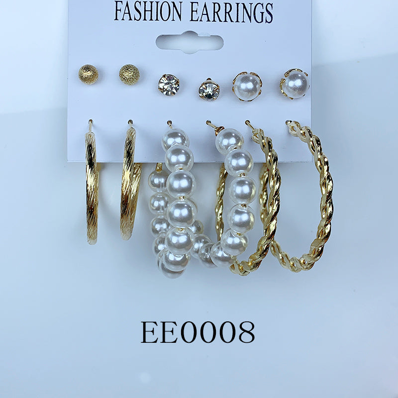 Alloy Imitation Pearl Earrings  (a set 6 pairs ) EE0007-8