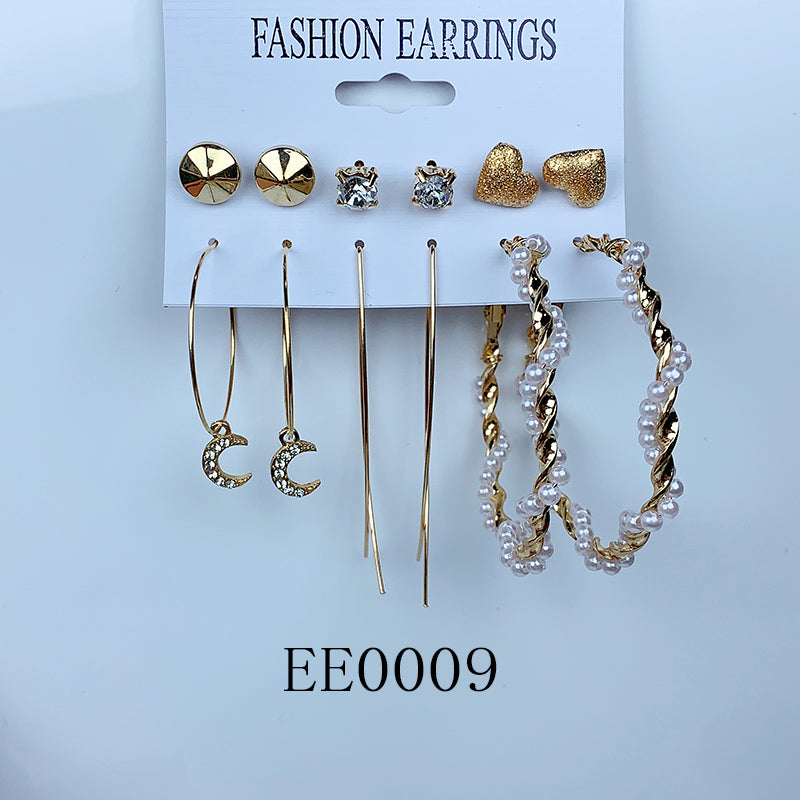 Alloy Imitation Pearl Zircon  Earrings  (a set 6 pairs ) EE0009-10