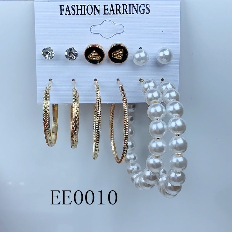 Alloy Imitation Pearl Zircon  Earrings  (a set 6 pairs ) EE0009-10