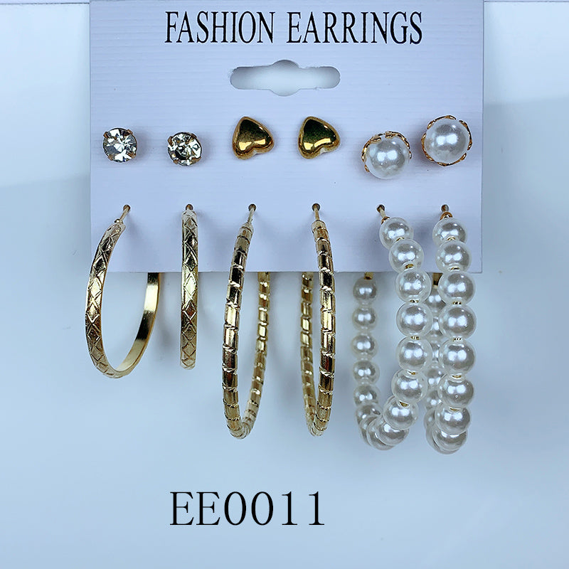 Alloy Imitation Pearl Zircon Earrings  (a set 6 pairs ) EE0011-12