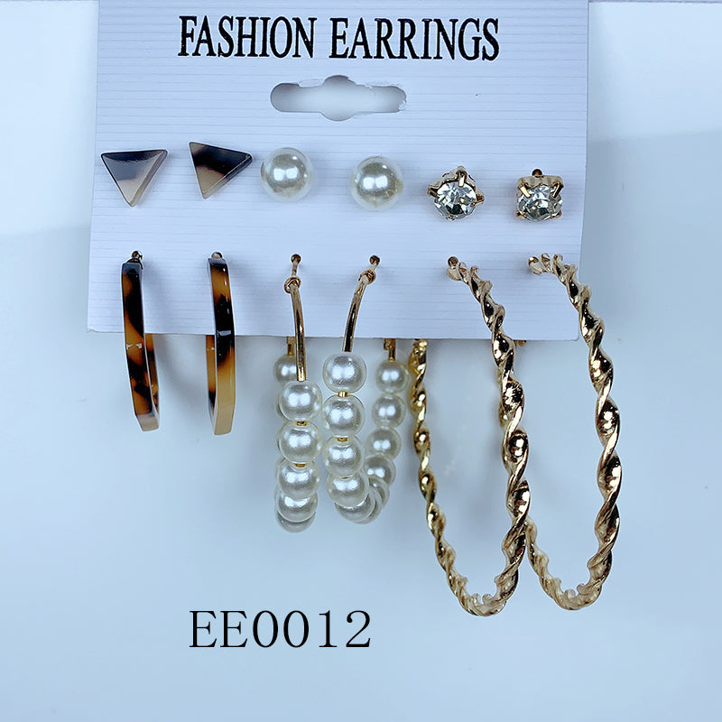 Alloy Imitation Pearl Zircon Earrings  (a set 6 pairs ) EE0011-12