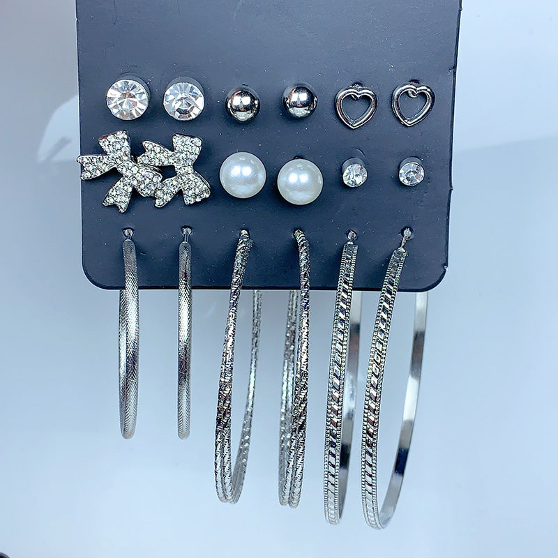 Alloy Imitation Pearl Zircon Earrings  (a set 9 pairs ) EE0017