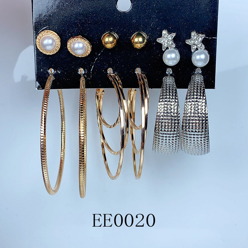 Alloy Imitation Pearl Zircon Earrings  (a set 6 pairs ) EE0020-21