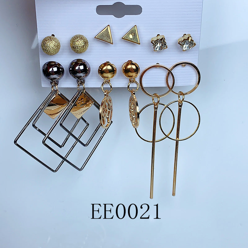 Alloy Imitation Pearl Zircon Earrings  (a set 6 pairs ) EE0020-21