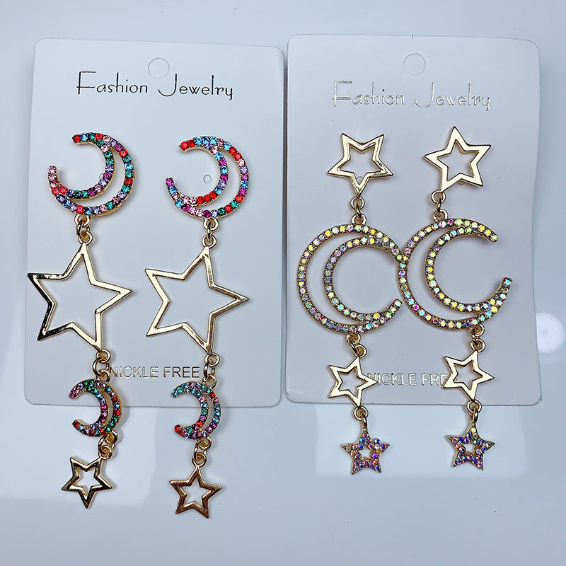 Alloy Moon Star Zircon Earrings EE0028