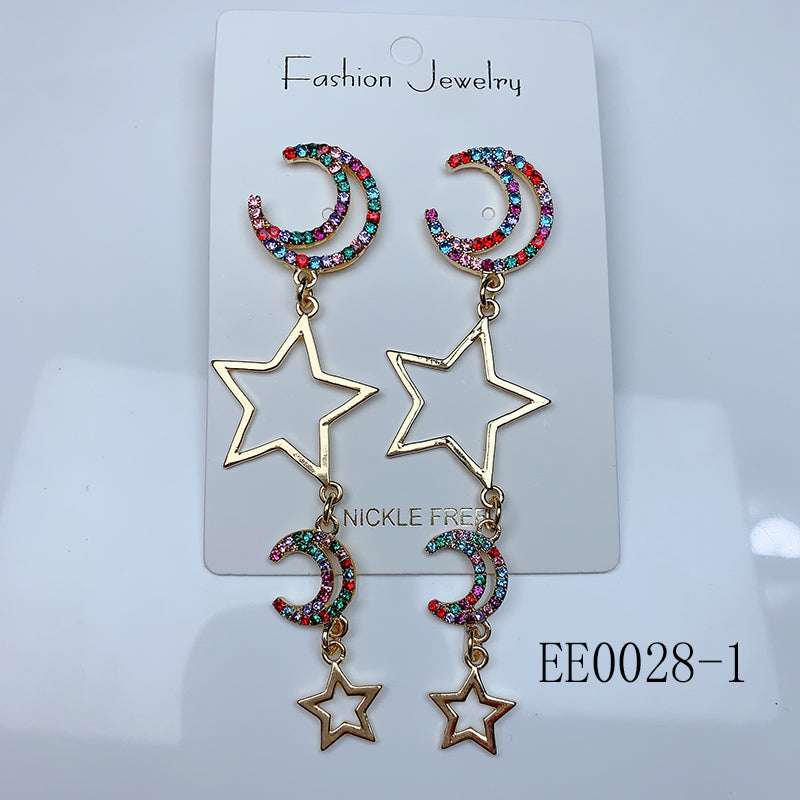 Alloy Moon Star Zircon Earrings EE0028