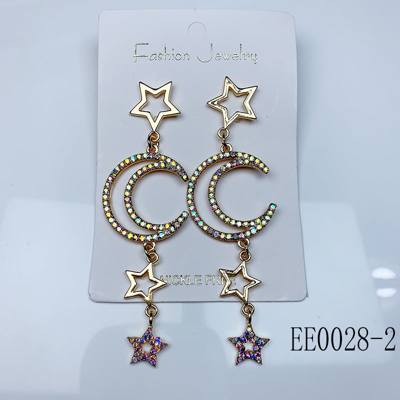 Alloy Moon Star Zircon Earrings EE0028