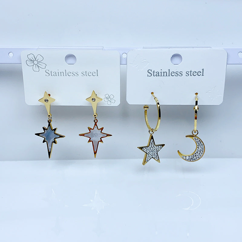 Stainless Steel Moon Star Earrings EC0039