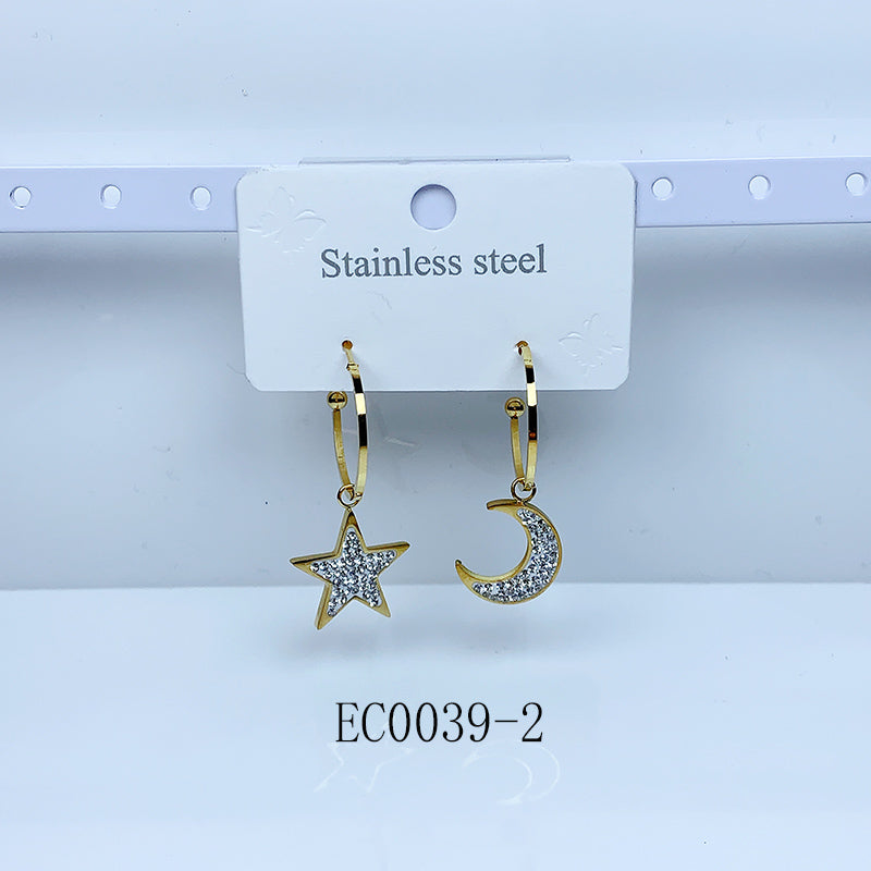 Stainless Steel Moon Star Earrings EC0039