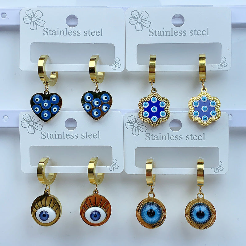 Stainless Steel Evil Eyes Earrings EC0041