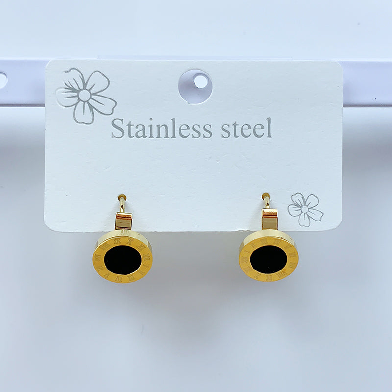 Stainless Steel Black Enamel  Earrings EC0043