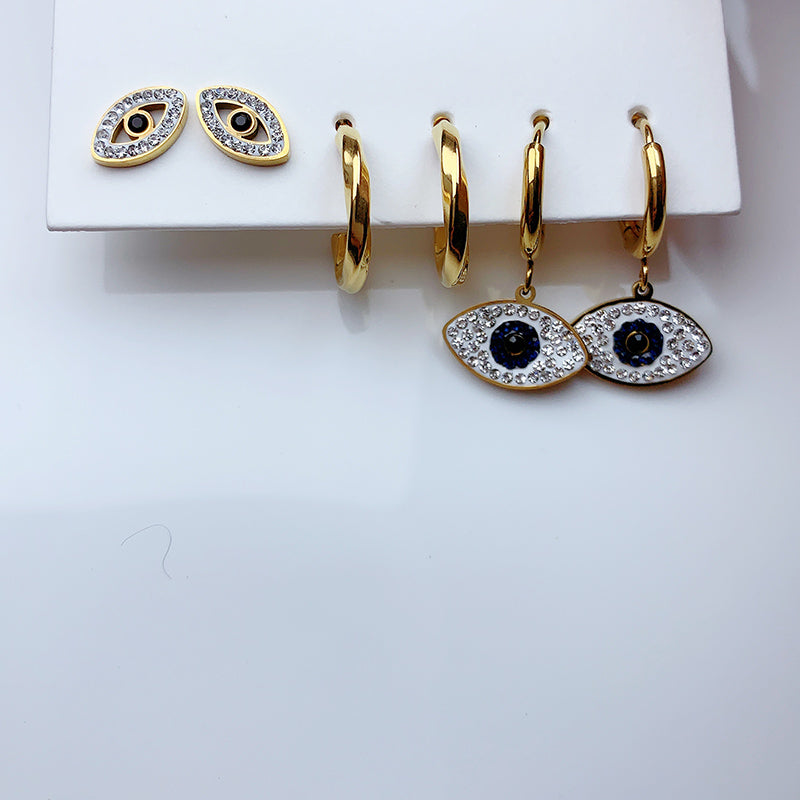 Stainless Steel Evil Eyes Earrings  (a set 3 pairs) EE0033