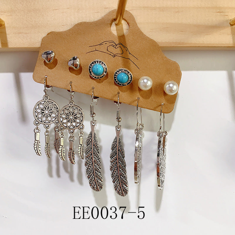 Alloy Turquoise Earrings  (a set 6 pairs ) EE0037