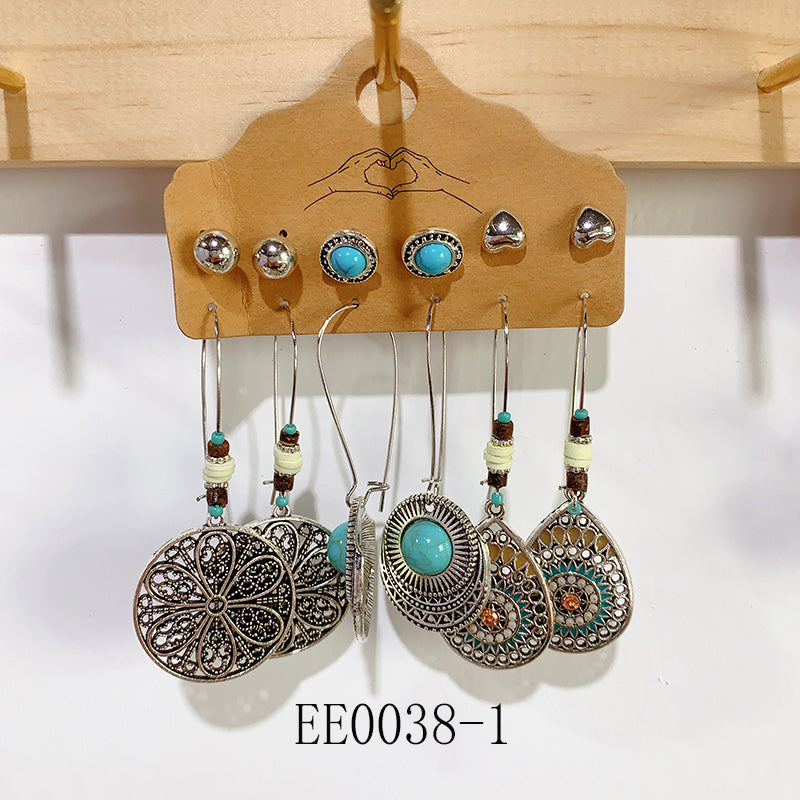 Alloy Turquoise Earrings  (a set 6 pairs ) EE0038