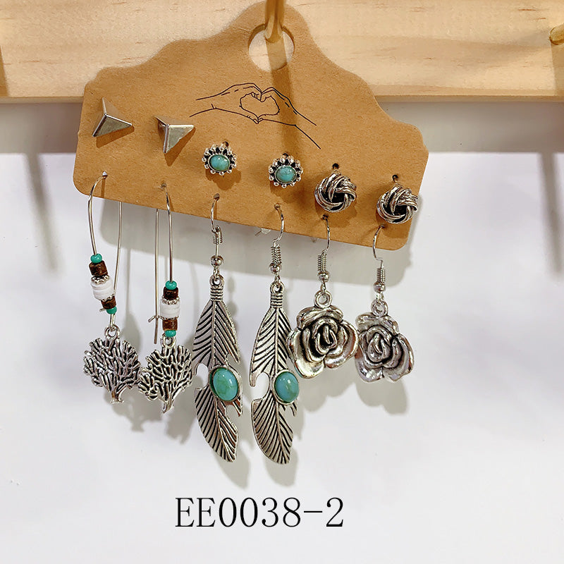 Alloy Turquoise Earrings  (a set 6 pairs ) EE0038