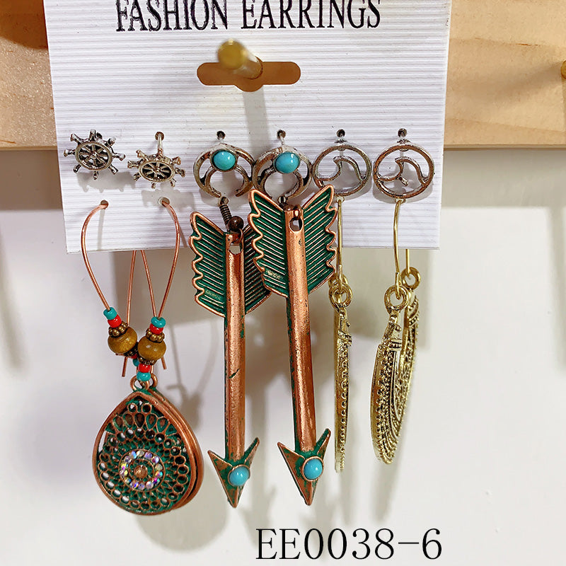 Alloy Turquoise Earrings  (a set 6 pairs ) EE0038