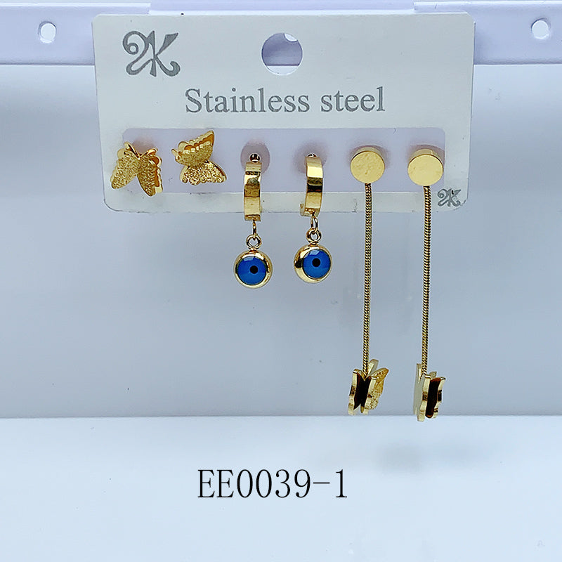 Stainless Steel Evil Eyes Earrings  (a set 3 pairs ) EE0039