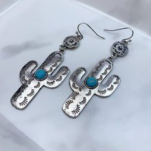 Load image into Gallery viewer, Alloy Cactus Turquoise Earrings EE0040