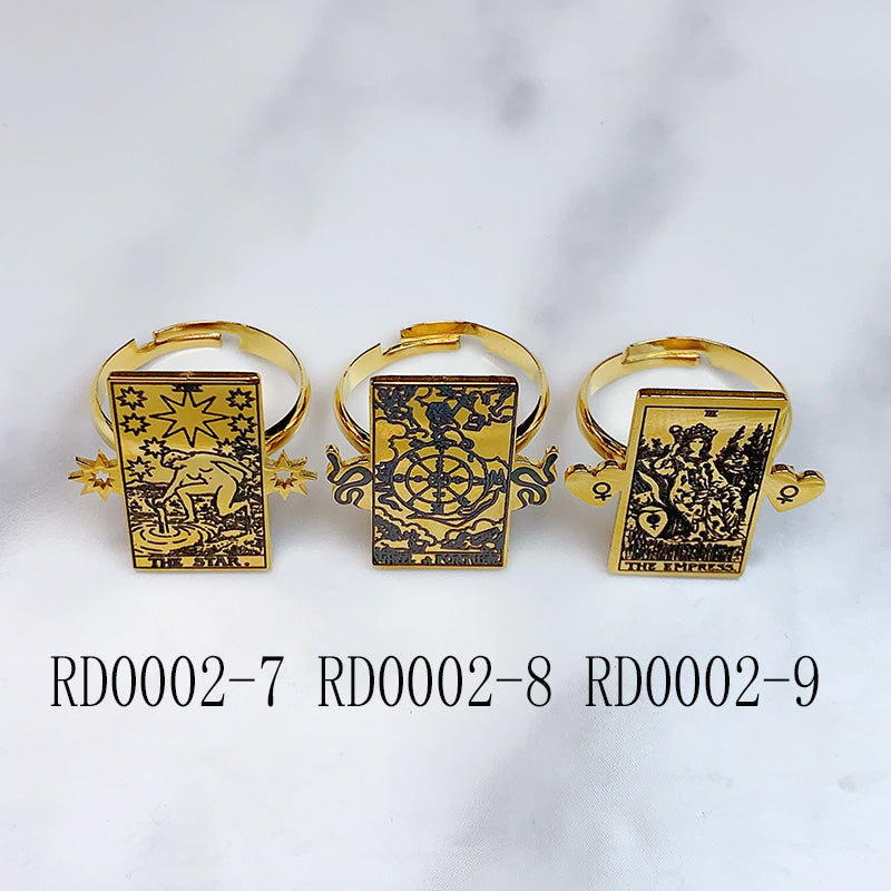 Stainless Steel Tarot Series Golden Openings Ring RD0002