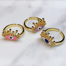 Load image into Gallery viewer, Stainless Steel Evil Eyes Enamel Openings Ring RC0007