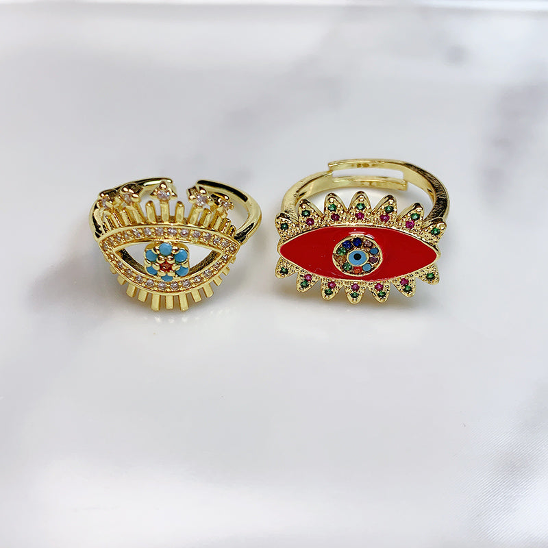 Stainless Steel Evil Eyes Enamel Zircon  Openings Ring RC0006