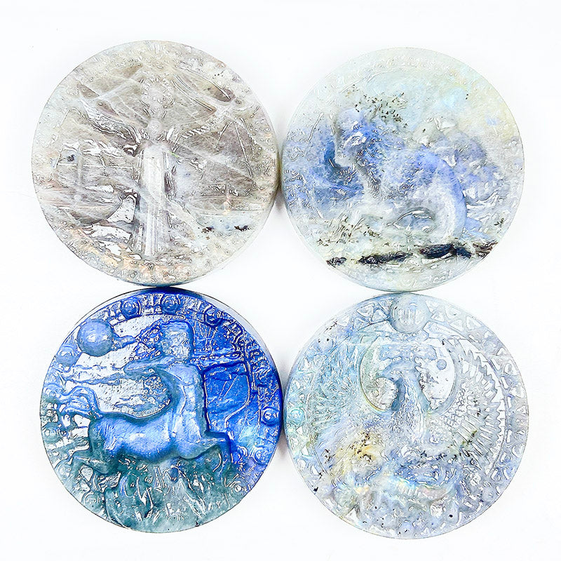 Beautiful Labradorite Twelve Constellations Disc