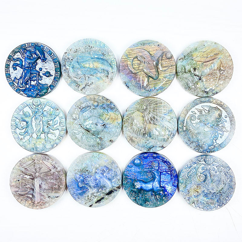 Beautiful Labradorite Twelve Constellations Disc