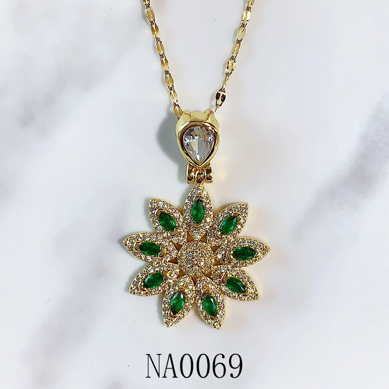 Stainless Steel Color Zircon Pendant Necklace  NA0067-69