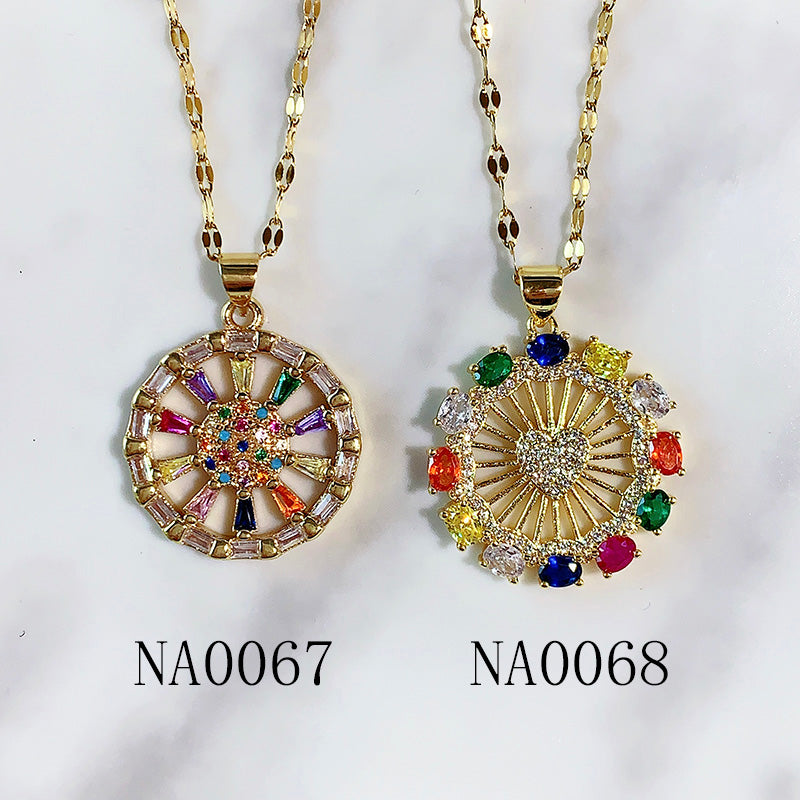 Stainless Steel Color Zircon Pendant Necklace  NA0067-69