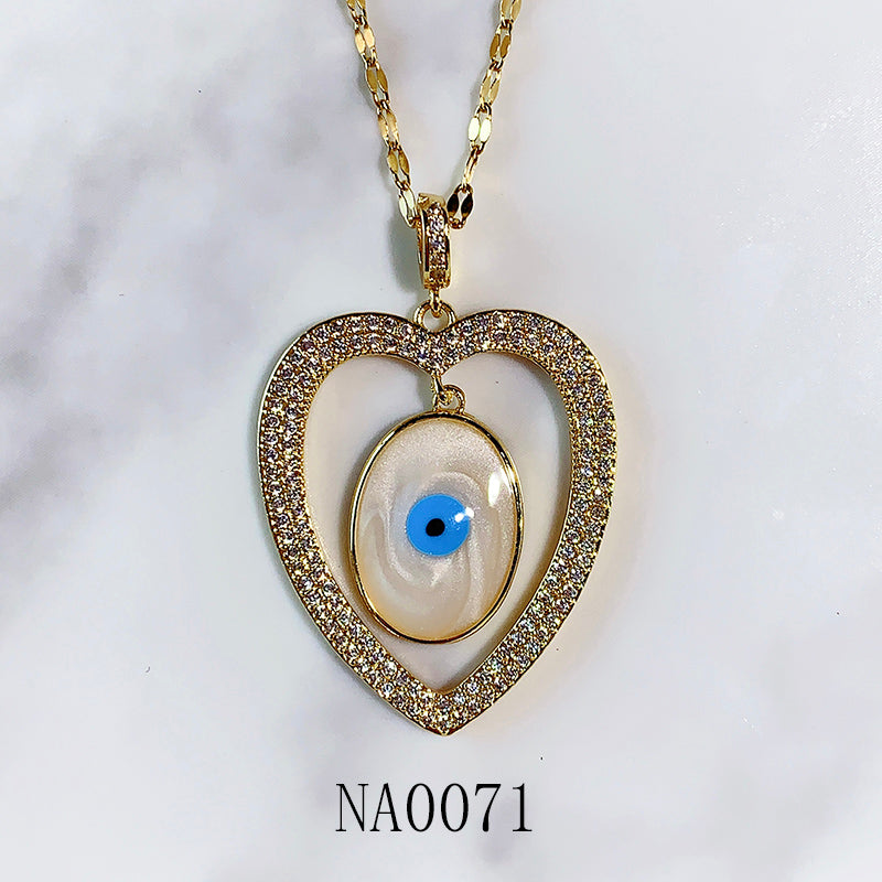 Stainless Steel Evil Eyes Zircon Pendant Necklace  NA0070-72