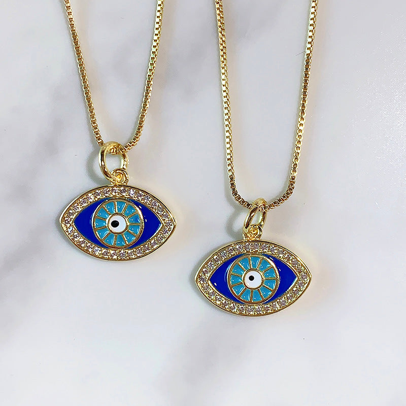 Stainless Steel Evil Eyes Enamel  Pendant Zircon Necklace NB0059