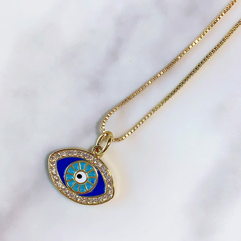 Stainless Steel Evil Eyes Enamel  Pendant Zircon Necklace NB0059