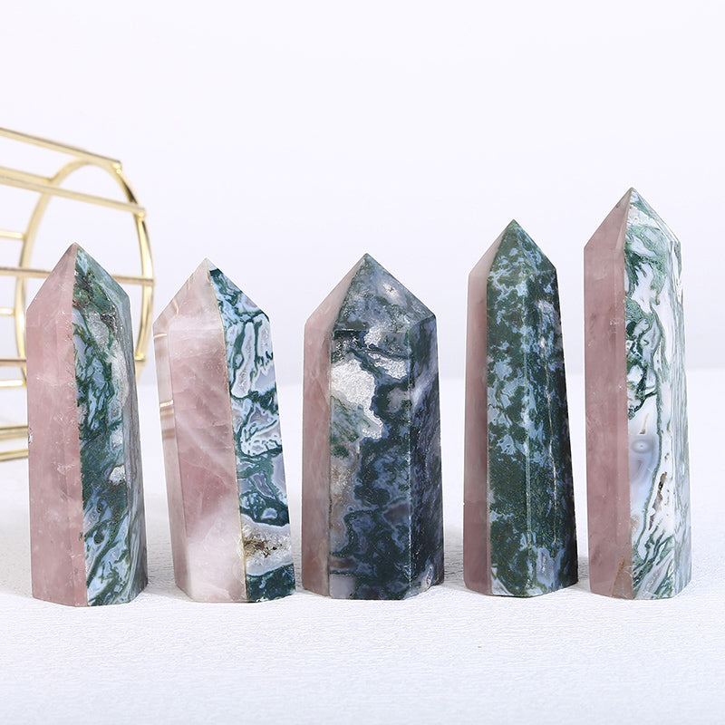 Beautiful Rose Quartz With Moss Agate Tower/Point