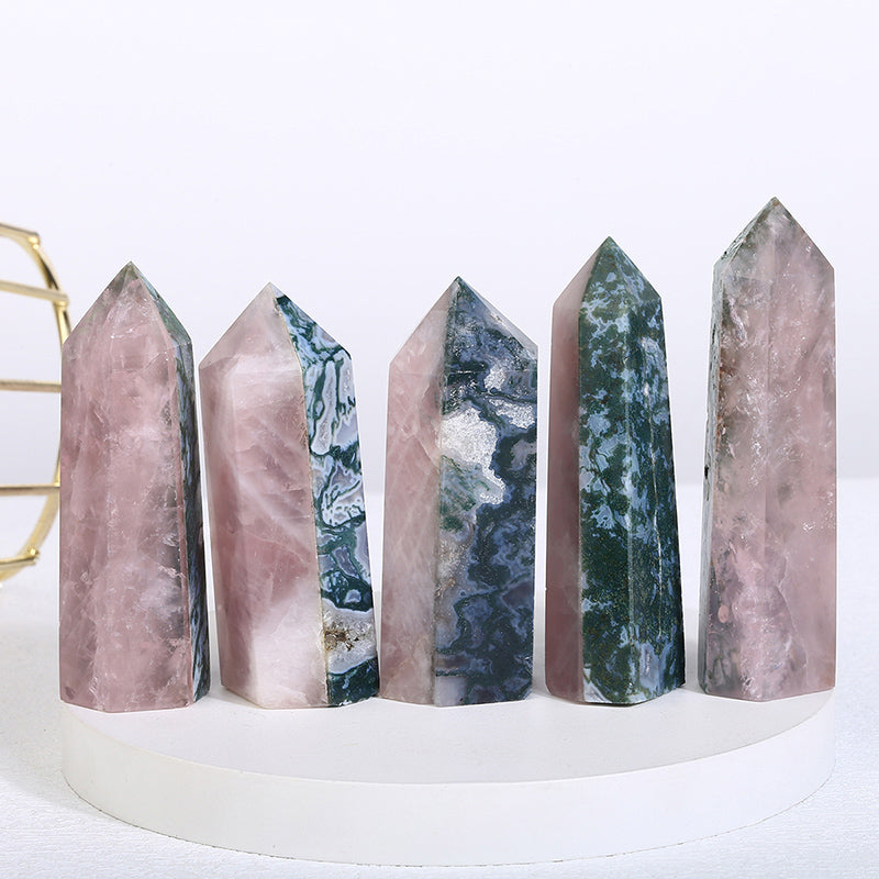 Beautiful Rose Quartz With Moss Agate Tower/Point