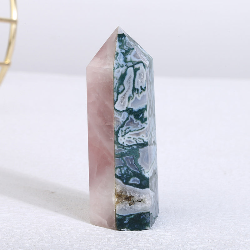 Beautiful Rose Quartz With Moss Agate Tower/Point