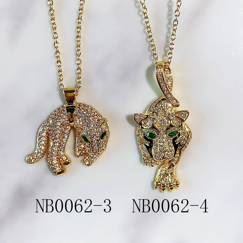 Stainless Steel  Tiger Lion Leopard  Zircon Pendant Necklace NB0062