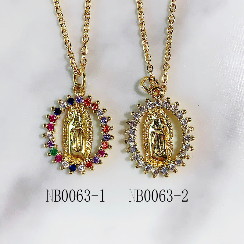 Stainless Steel Virgin Mary Sword Bbuddha Pendant  Zircon Necklace NB0063