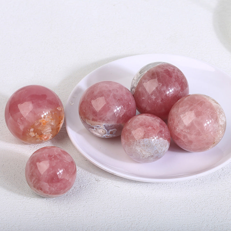 Beautiful Rose Quartz With Flower Agate Sphere