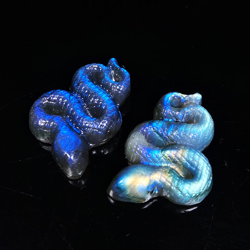 Natural Labradorite Snake Carvings