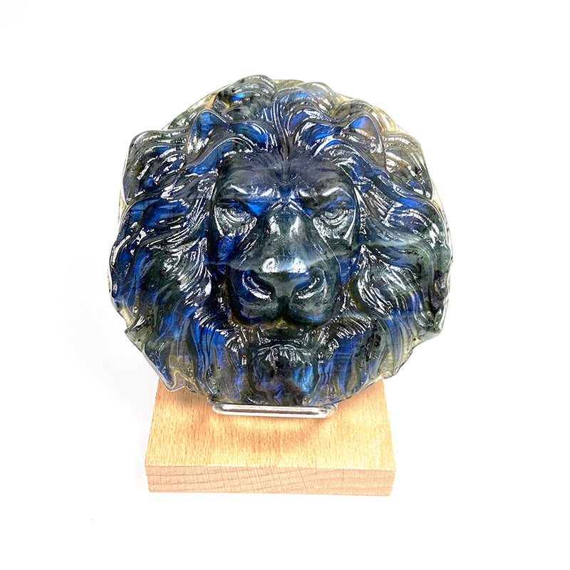 Natural Labradorite Lion Head Carvings