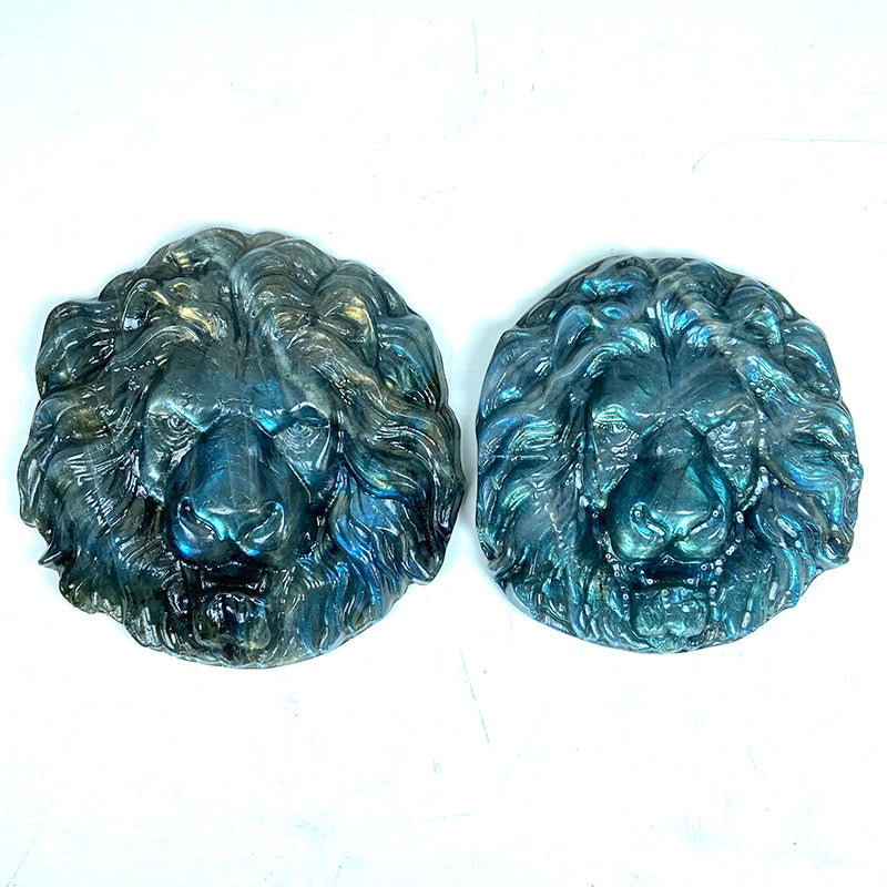 Natural Labradorite Lion Head Carvings